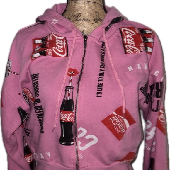 Coca-Cola Pink Graphic Hoodie Full Zip Fleece Official Merchandise Size M - Picture 2 of 16